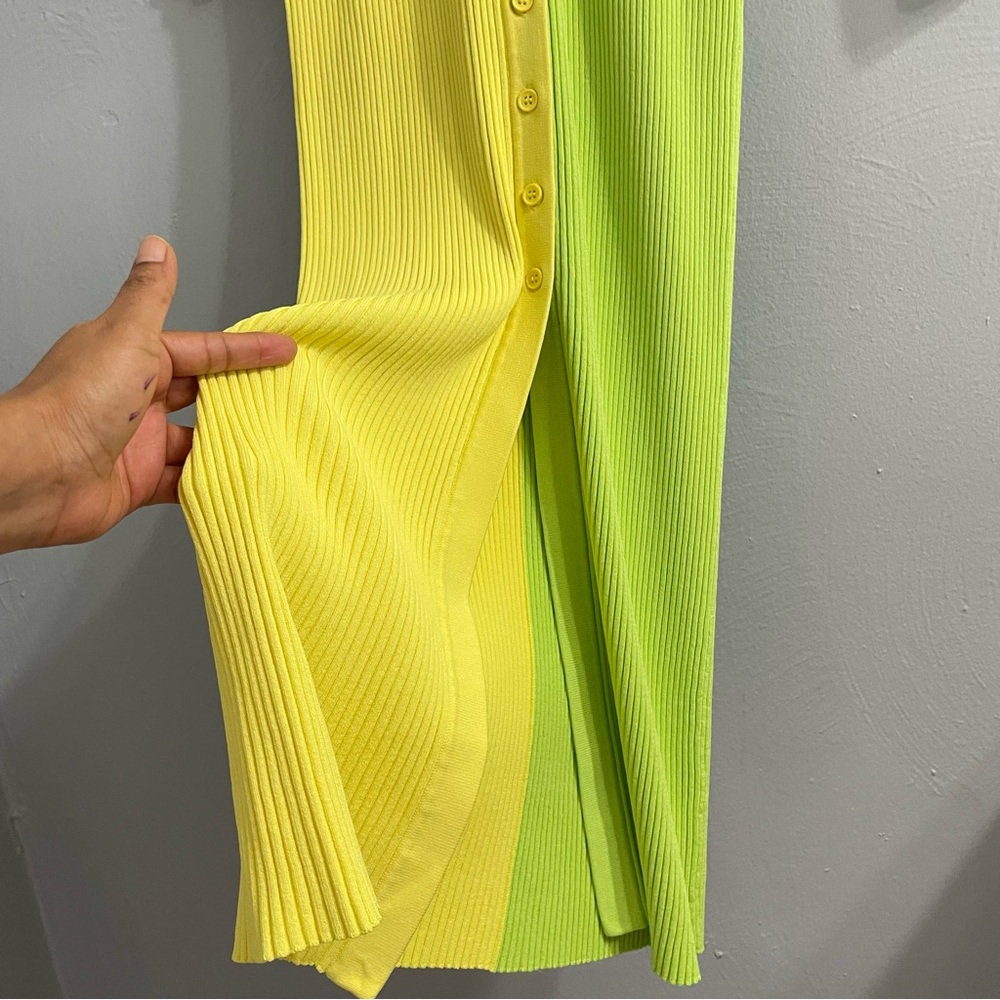 Staud Shoko Colorblocked Midi Dress in Multicolor lime ribbed knit maximalist - Picture 6 of 11